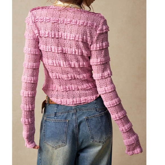 Boho Fitted Button Down Frill Ruffle Detail Long Sleeve top - Picture 6 of 11